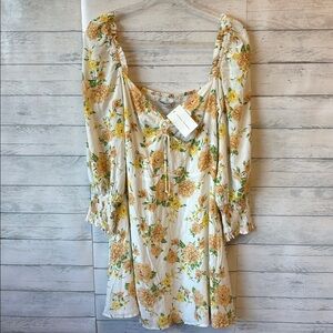 NWT Faithfull the Brand Arianne Mini Velma Floral Peach Long Sleeve Dress